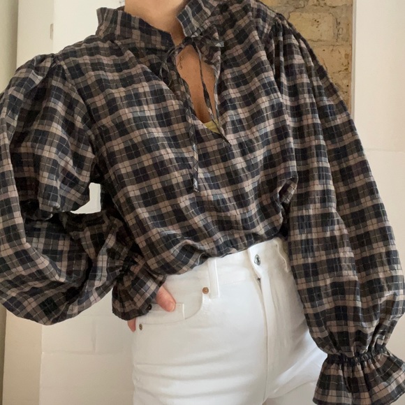 GANNI Seersucker Check Blouse - Picture 2 of 11